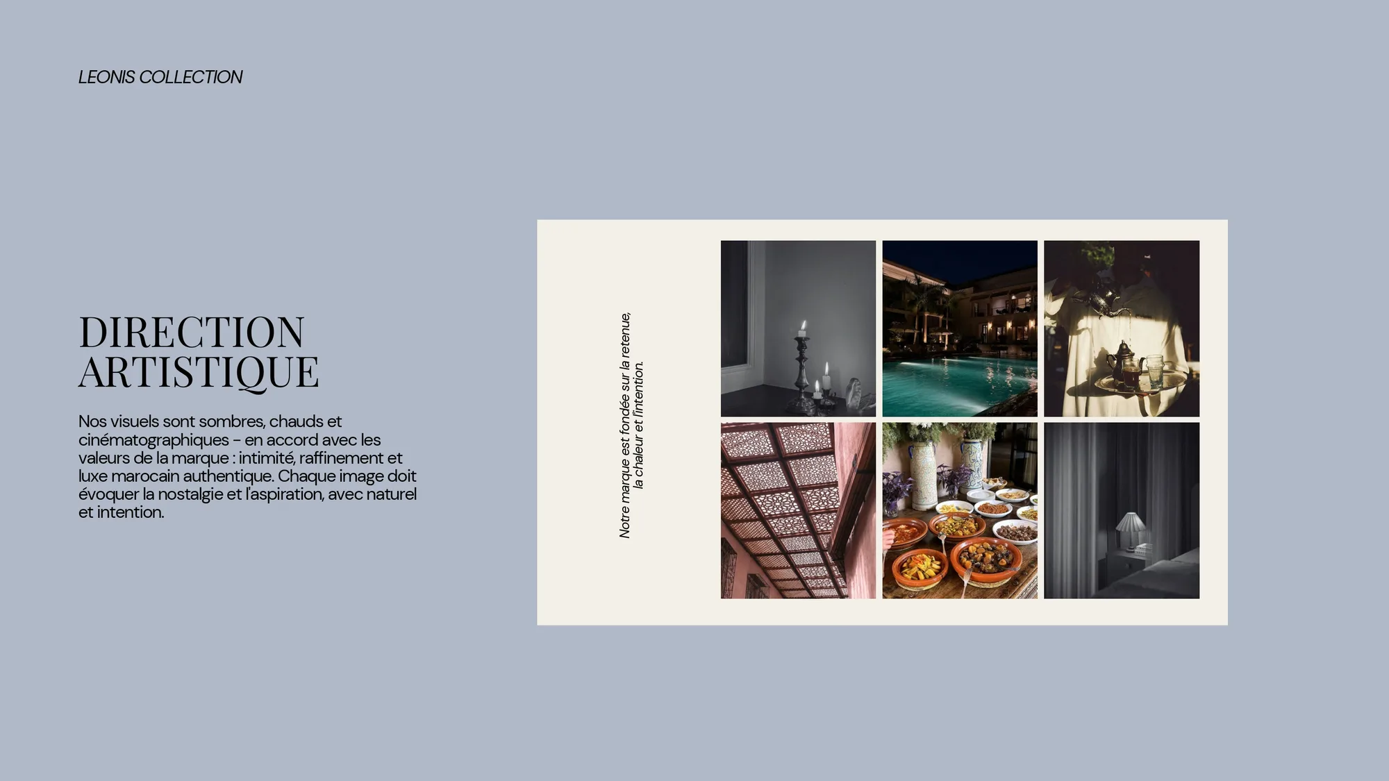 Art direction page. A grid of dark, warm, cinematic reference frames.