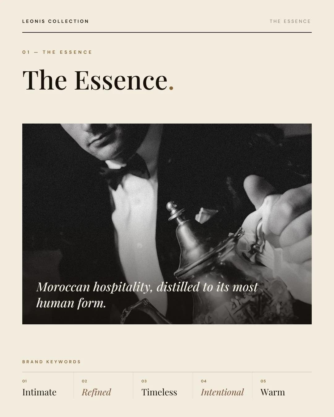 Social slide two: The Essence. Moroccan hospitality, distilled to its most human form.